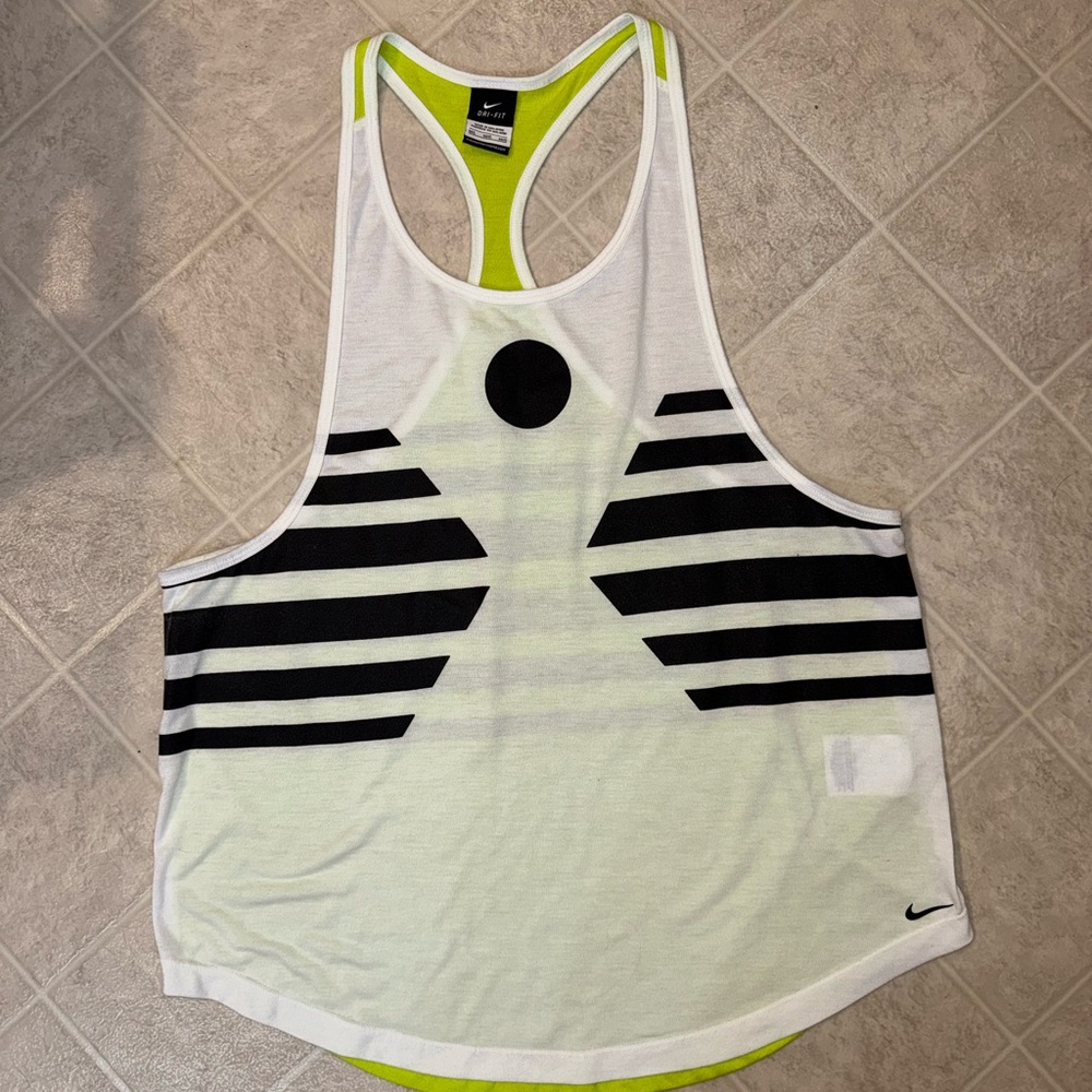 Nike White and Lime Green Dri-FIT Tank